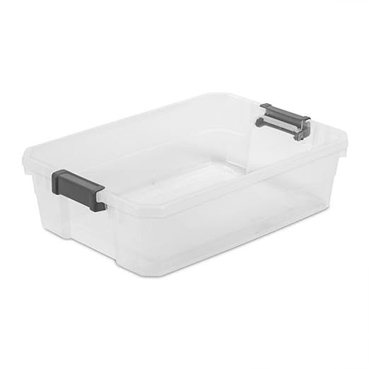 Sterilite 24-Pack Modular Stacker Box, Durable Clear Plastic Storage Bins with Latching Lids, 40 Quart - Stackable Organizing Container Boxes for Closet, Bathroom, and Office