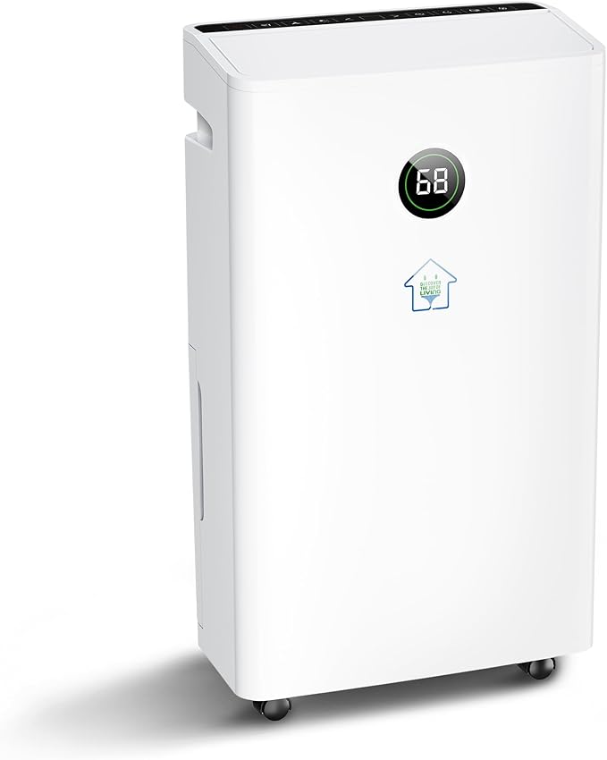 6,500 Sq. Ft Dehumidifier for Basement With Reusable Air Filter 60 Pint - Auto Drain or Manual Drainage, Auto Defrost, Ideal for Home, Bathrooms, Large & Medium Sized Rooms (White)