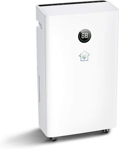 6,500 Sq. Ft Dehumidifier for Basement With Reusable Air Filter 60 Pint - Auto Drain or Manual Drainage, Auto Defrost, Ideal for Home, Bathrooms, Large & Medium Sized Rooms (White)