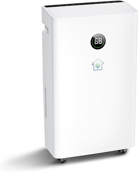 6,500 Sq. Ft Dehumidifier for Basement With Reusable Air Filter 60 Pint - Auto Drain or Manual Drainage, Auto Defrost, Ideal for Home, Bathrooms, Large & Medium Sized Rooms (White)