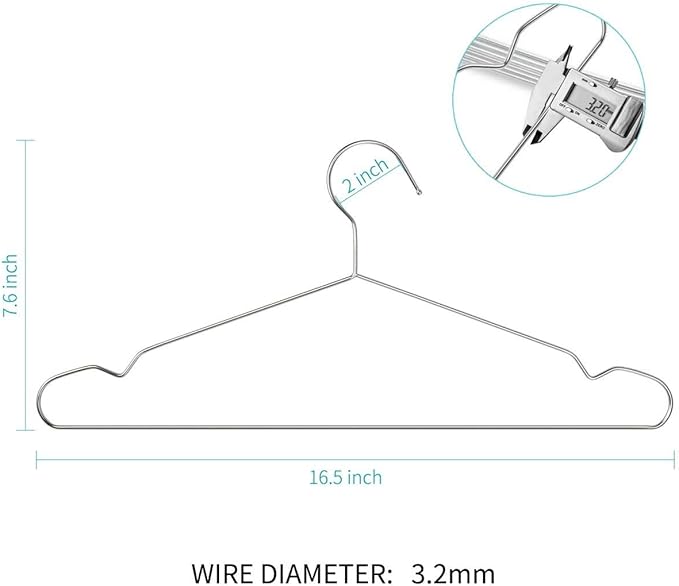 TIMMY Clothes Hangers 50 Pack Heavy Duty Stainless Steel Metal Hangers-16.5 Inch Ultra Thin Space Saving