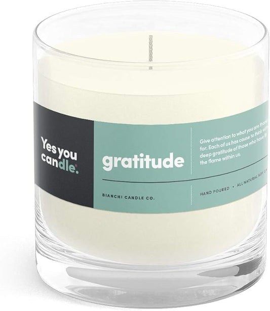 Gratitude, Bergamot & Citrus, Highly-Scented, Inspirational Soy Candle, Made in USA, Pure Essential Oils, Aromatherapy, 8 oz