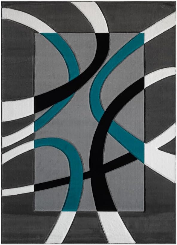 Ultra Soft Area Rug Hand Carved - Modern Abstract Design for Indoor Living Room & Bedroom - Stain Resistant, Easy to Clean - (5x7, Turquoise)