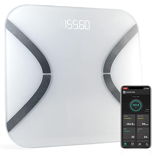 Korescale Digital Smart Scale with BMI, Body Fat, Muscle Mass, Weight | Highly Accurate Bathroom Scales, Bluetooth Composition Analyzer | Compatible with KoreHealth (White)