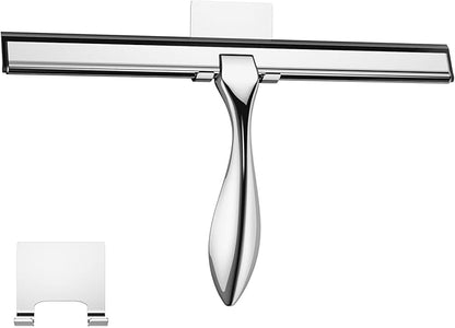 peafowl 12 inch Shower Squeegee Stainless Steel Bath Squeegee for Shower Glass Doors Bathroom Windows Kitchen Mirror and Car Glass with Hooks Holder (12 inch, Silver)