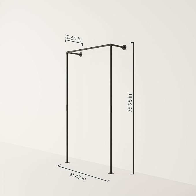 pamo Industrial Pipe Clothing Rack - 265 lbs Capacity - Wall Mounted Clothes Rack and Walk In Closet for Wardrobe