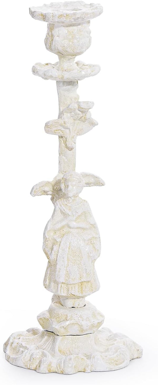 Sungmor Vintage Cast Iron Candle Holder, 10.2" Tall Rustic Noblewoman Figurine Candlestick - Decorative Taper Candle Stand for Home, Tabletop, Mantel Display - Gothic, Medieval, or Farmhouse Décor