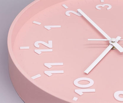 JENLYSTIME 12 Inch 3D Number Modern Wall Clock,Round Bright Colorful Dial,Non Ticking Silent Quartz Battery Operated Wall Clocks,Easy to Read Simple Style Decor Clock for Bedroom,LivingRoom(Pink)
