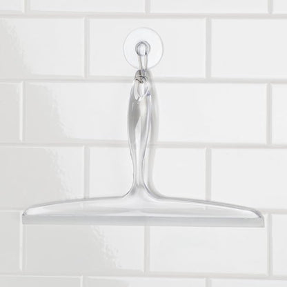 iDesign Plastic Bath Squeegee for Glass with Suction Hook Holder – 12", Clear