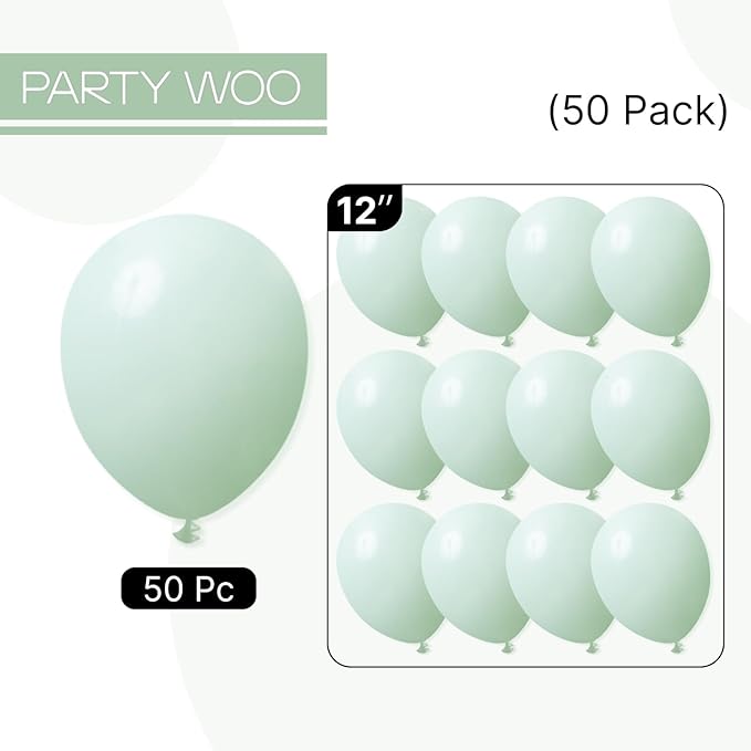 PartyWoo Mint Green Balloons 50 pcs 12 Inch Pastel Light Green Latex Helium Balloons for Birthday Baby Shower Gender Reveal Wedding Anniversary Graduation Party Decorations Green-Q06