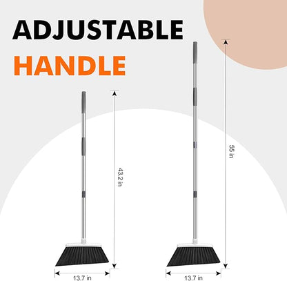 NACENA Heavy Duty Broom, 55 Inch Long Handle Outdoor Large Angle Brooms, Commercial Broom for Sweeping Indoor, for Home Garage Kitchen Office Courtyard Lobby Patio Lawn Concrete, 4 Pack (Grey&White)