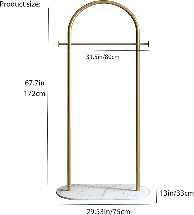 Gold Clothing Rack, Modern Clothes Rack with Marble Base, Heavy-duty Coat Racks Freestanding,garment racks for hanging clothes,Can Hang Jacket Garment, Hat, Scarf, Organize Shoes