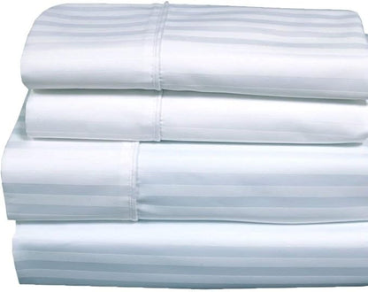 Royal Hotel Bedding 620-Thread-Count Sheet Set, Wrinkle-Free Cotton-Blend Sheets, Sateen Striped, Deep Pocket, King Size, White