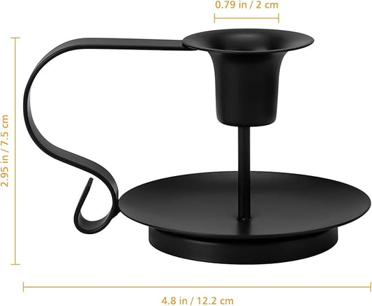 Black Metal Taper Candle Holders Set of 2, Vintage Chamberstick Candle Holder with Handle for Taper Candles, Farmhouse Rustic Candle Holders for Table Decor, Halloween Christmas Decoration