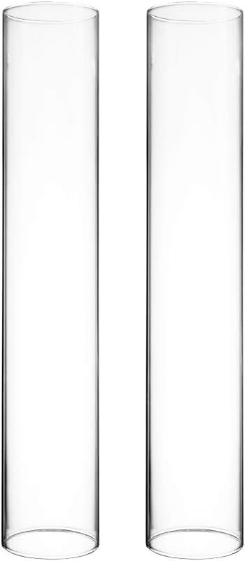 CYS EXCEL 2 PCS (H:14" D:2.5") Open Ended Clear Glass Hurricane Candleholder Tube Lamp Shade Open Flame Candlestick Holder Chimney Tube Cover Bottomless Cylinder