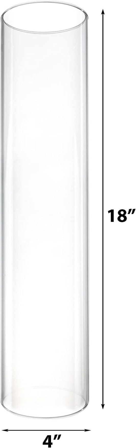CYS EXCEL D-4" H-18 Glass Open Ended Hurricane Candleholder Bottomless Cylinder Sleeve Clear Chimney Shade Tube Cover, 1 Piece