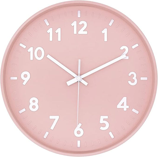 JENLYSTIME 12 Inch 3D Number Modern Wall Clock,Round Bright Colorful Dial,Non Ticking Silent Quartz Battery Operated Wall Clocks,Easy to Read Simple Style Decor Clock for Bedroom,LivingRoom(Pink)