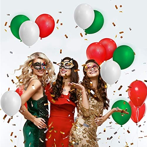 TecUnite 100 Pcs Green White Red Latex Balloons 13 Inch Colorful Round Balloons for Christmas Wedding Birthday Holiday Party Decoration