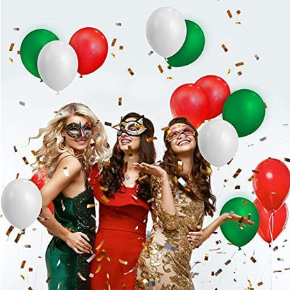 TecUnite 100 Pcs Green White Red Latex Balloons 13 Inch Colorful Round Balloons for Christmas Wedding Birthday Holiday Party Decoration