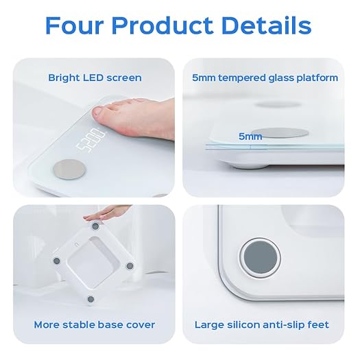 Smart Scale for Body Weight, Digital Bathroom Scale BMI Weighing Bluetooth Body Fat Scale, Body Composition Monitor Health Analyzer with Smartphone App (White 2403)
