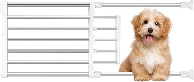 Maerd Short Dog Gates for Doorways,Dog Gate to Step Over,Retractable Puppy Gate for Stairs Indoor with Door,15.7Inch Doggy Gate,Silver and White Pet GATE (Silver, 29''-38'' W, 15'' H)