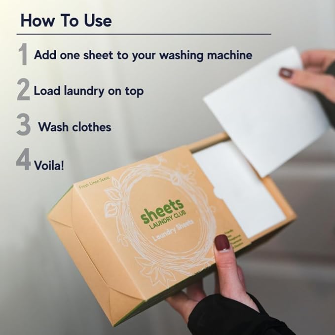 Sheets Laundry Club - Liquidless Laundry Detergent Sheets, 100 Loads - Fresh Linen Scent, Eco-Friendly, Quick-Dissolving Formula, Hypoallergenic, Septic Safe, Plastic-Free Packaging - 50 Sheets