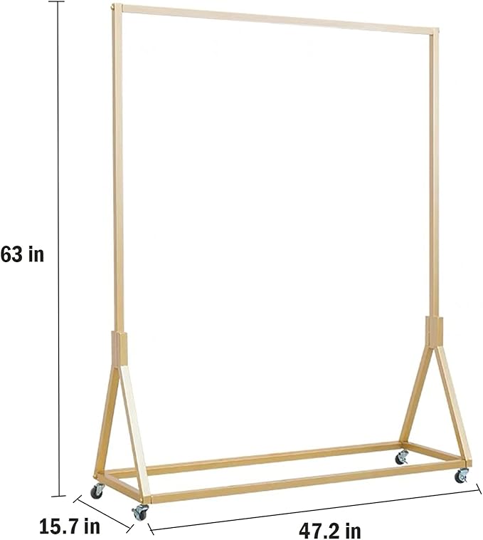 Clothing Store Modern Rolling Clothing Display Stands with Wheels,Storage Shoe Bag Pipe Shelf,Organization Garment Rack,Home Clothes Hanging Shelves（Gold without Wood Board, 47.2" L）