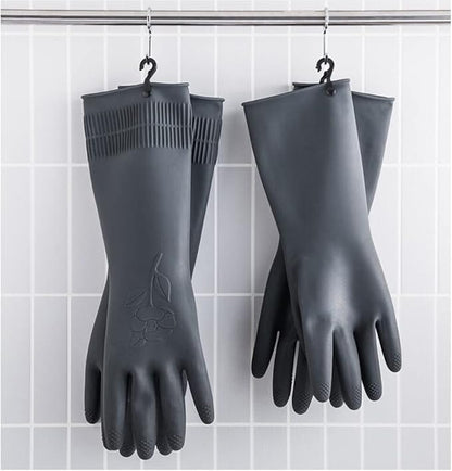 HOMSSEM Dishwashing Gloves with Hanging Hooks 2Pairs of Dish Gloves Latex Navy, Gray Rubber Gloves for Cleaning