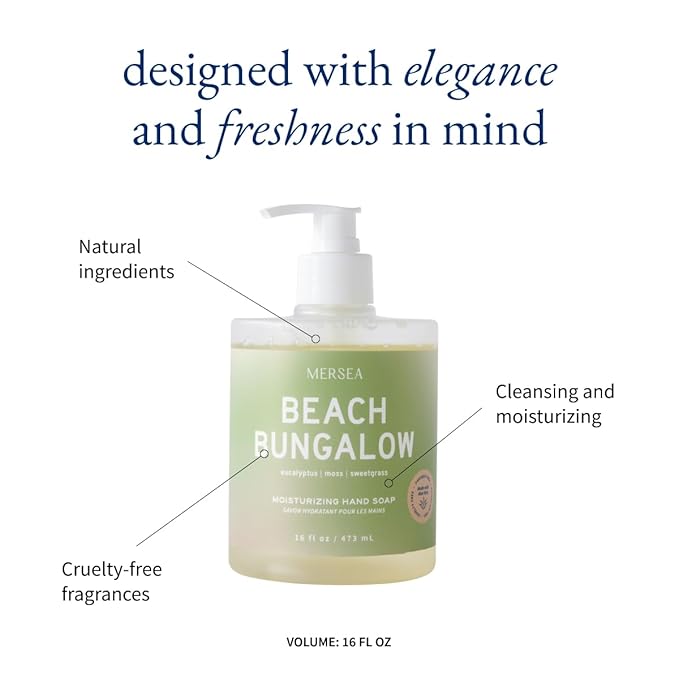 MERSEA Moisturizing Liquid Hand Soap in Large Pump Bottle, Beach Bungalow (16 fl oz)