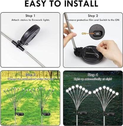 OZS 8 Pack Total 64 LED Solar Garden Lights Fairy Outdoor - Solar Firefly Lights Outdoor, Sway by Wind, Waterproof for Garden Patio Pathway Fairy Decoration (Cool White)