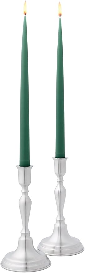 DANFORTH - Woodstock Candlestick (Single), Pewter Candle Holder, Elegant Design, Premium Quality, Satin Finish, Holds Standard Taper Candles, 100% Lead-Free, Made in USA, 8" Tall