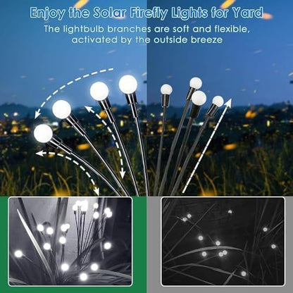 OZS 4 Pack Total 32 LED Solar Garden Lights Fairy Outdoor - Solar Firefly Lights Outdoor, Sway by Wind, Waterproof for Garden Patio Pathway Fairy Decoration (Cool White)