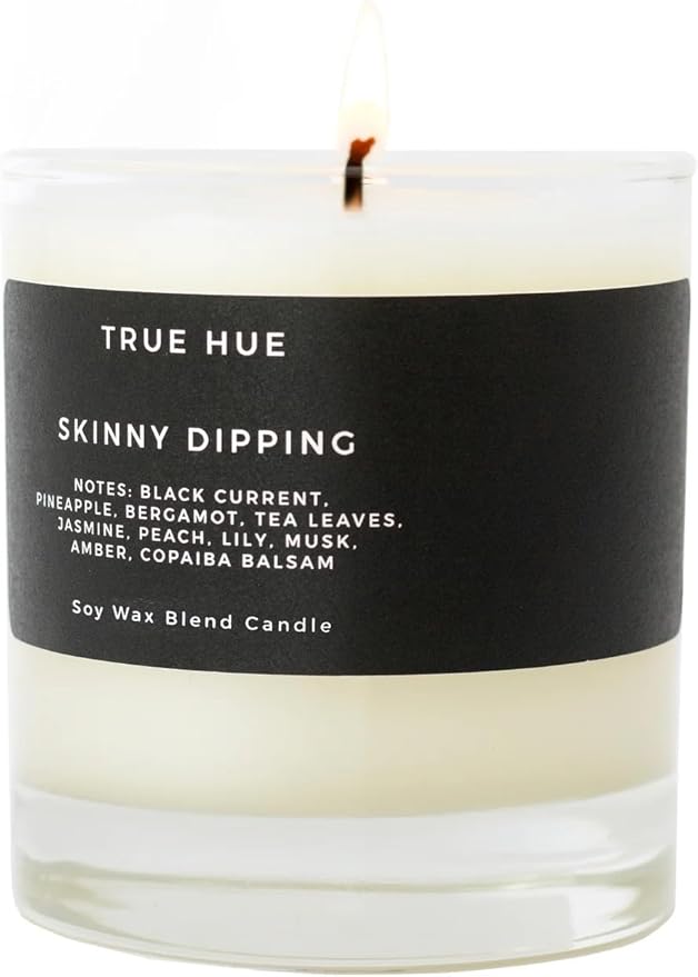 True Hue | Luxury Highly Scented Candle | Premium Soy Wax Blend | 7.75 oz | 40-50 Hour Burn Time | Cotton Wick | Natural Candles | Glass (Skinny Dipping)