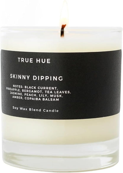 True Hue | Luxury Highly Scented Candle | Premium Soy Wax Blend | 7.75 oz | 40-50 Hour Burn Time | Cotton Wick | Natural Candles | Glass (Skinny Dipping)