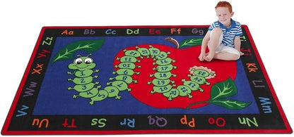 Learn with Inchworm Classroom Rug, 4' x 6', Multicolored, Educational Classroom Rug, Kids Learning Play Mat | Area Rug for Bedroom or Playroom