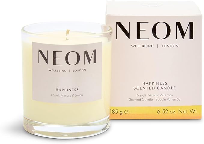 NEOM- Happiness 1 Wick Candle | Neroli, Mimosa & Lemon | Essential Oil Aromatherapy Candle