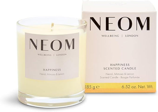 NEOM- Happiness 1 Wick Candle | Neroli, Mimosa & Lemon | Essential Oil Aromatherapy Candle