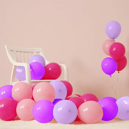 100pcs Pink and Purple Balloons 12 Inch with Ribbon for Girls Women Birthday Baby Shower Wedding Party Decorations