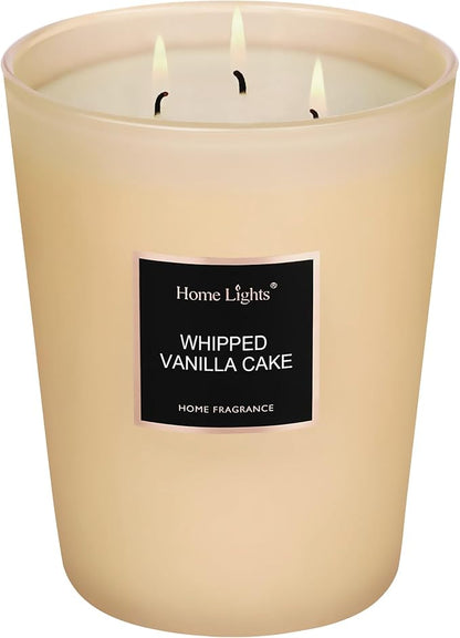 HomeLights Scented Candles, Big 33.3 oz for Home, Natural Soy Aromatherapy Candles, Smokeless Long Lasting 130 hrs with 3 Cotton Wicks, Candles Gifts for Women & Men, Whipped Vanilla Cake