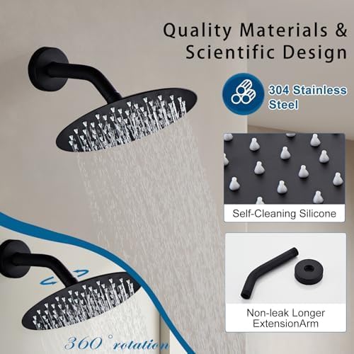 HUCKLE Shower Faucet Set with Shower Head, 10-Inch Black Shower Faucet with Valve, Single-Handle Rainfall Shower Trim Kit, Matte Black Shower Fixtures for Bathroom