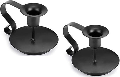Black Metal Taper Candle Holders Set of 2, Vintage Chamberstick Candle Holder with Handle for Taper Candles, Farmhouse Rustic Candle Holders for Table Decor, Halloween Christmas Decoration