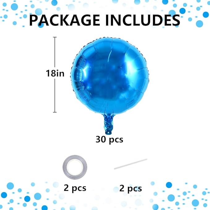 TONIFUL 30Pcs 18 Inch Large Blue Round Shape Foil Balloons Big Blue Circle Helium Mylar Ballons for Birthday Wedding Baby Shower Anniversary Engagement Party Decorations Supplies