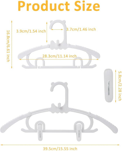 30 Pack Plastic Hangers with 16 Clips, 11-15 inch Adjustable Clothes Hanger, Durable & Non-Slip, Space Saving Coat Hanger for Pants, Jackets and Dress (White)