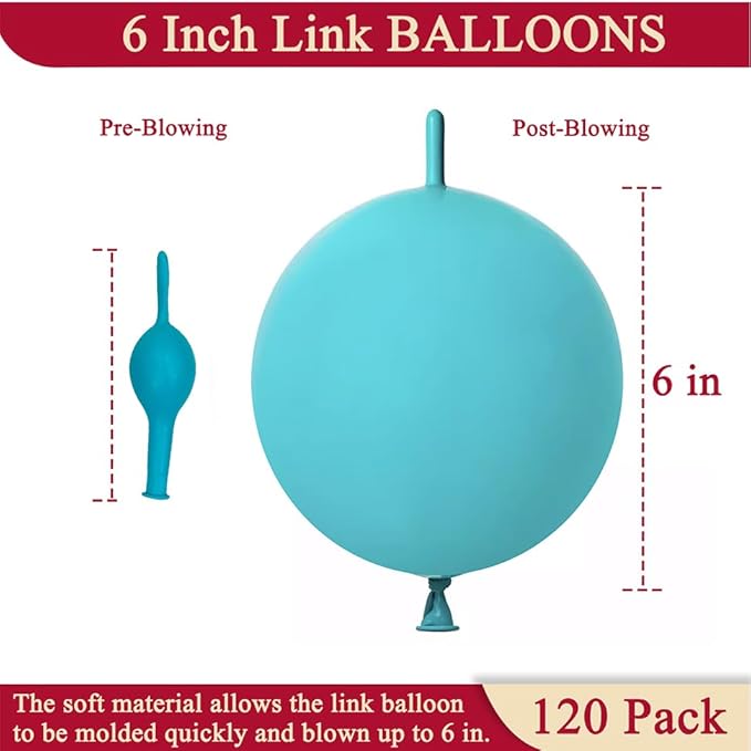 Teal Blue Link Balloons 6 Inch 120 Pcs Latex Quick Linking Balloon for Birthday Wedding Party Festival Decorations