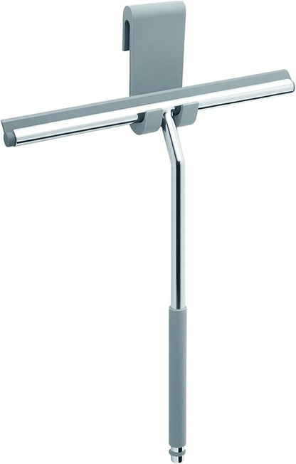 Long Handle Shower Squeegee for Glass Doors - Stainless Steel with Silicone Hook Holder - Scrubber for Shower Tile Wall Cleaning, Bathroom Cleaner - Large Shower Door Sweep Wiper with Rubber Hanger