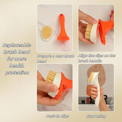 Dish Brush with Handle, Dish Scrubber Brush Set with Built-in Scraper Flush Hole Design Nylon Bristles Safe for Non-Stick & Coated Cookware,Kitchen Brushes for Dishes,Pots, Pans and Sinks (Orange)