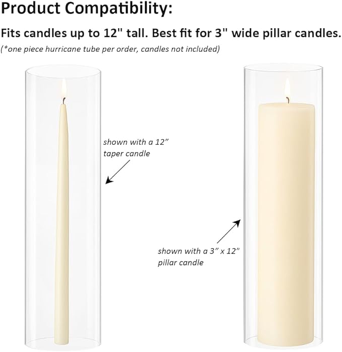 CYS EXCEL 1 PC Glass Open Ended Hurricane Candleholder Bottomless Cylinder Sleeve Clear Chimney Shade Tube Cover, 4” Wide x 14” Tall