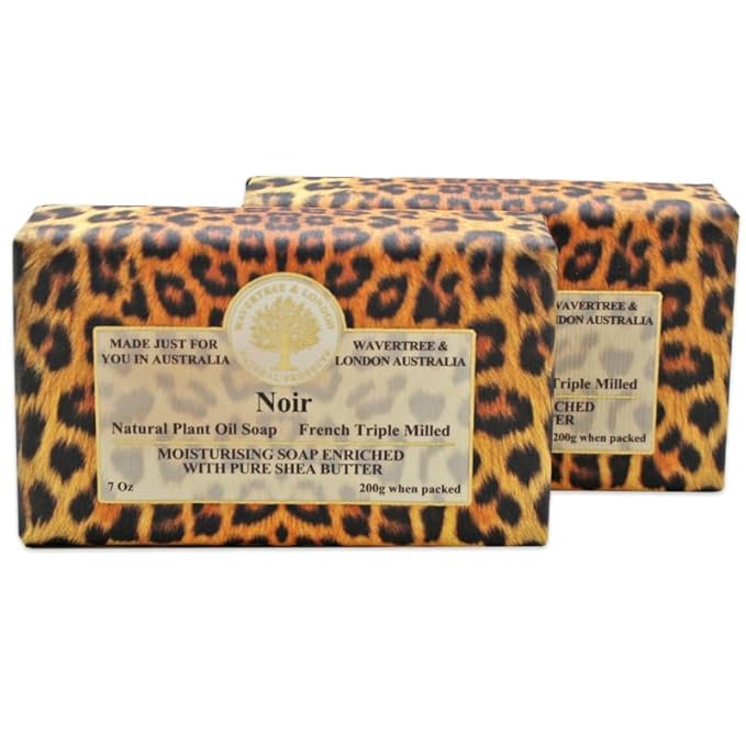 Wavertree & London Noir Scented Natural Soap (2 Bars), 7oz Moisturizing French Triple Milled Soap Bars enriched with shea butter - Pure Plant Oil Bath & Body Bars for All Skin Types