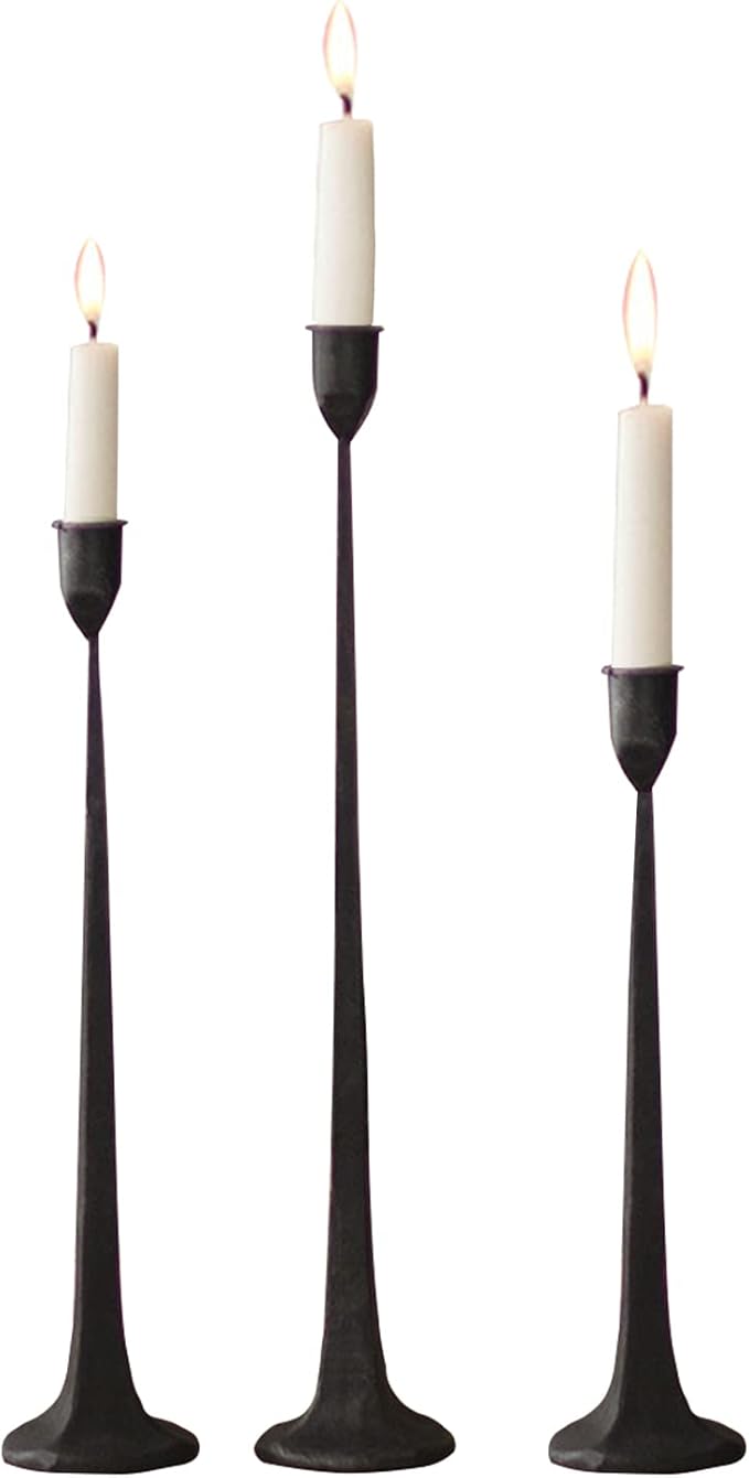 Iron Taper Candle Holder - Decorative Candle Stand - Candlestick Holder for Wedding, Dinning, Party, Set 3