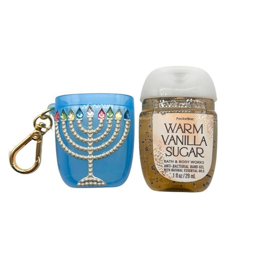 Bath & Body Works Hanukkah Blingy Menorah Themed Pocketbac Holder with Warm Vanilla Sugar Hand Gel 2-piece bundle